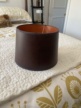 Brown Faux Leather Drum Lampshade with Orange Interior